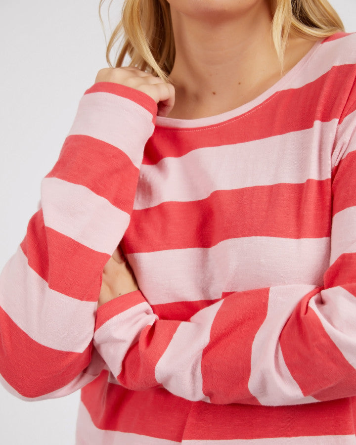 Fundamental Spritz Stripe Long Sleeve Tee - Coral Pink