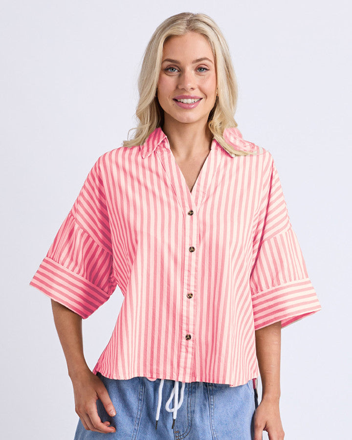 Striped Holiday Shirt - Pink Lemonade and White Stripe