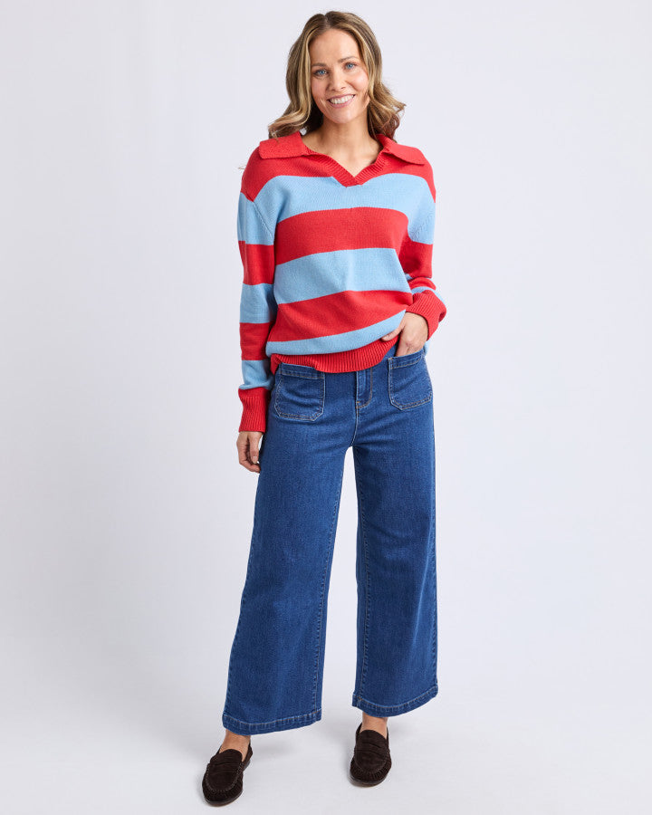 STRIPED KNIT POLO - Bright Red