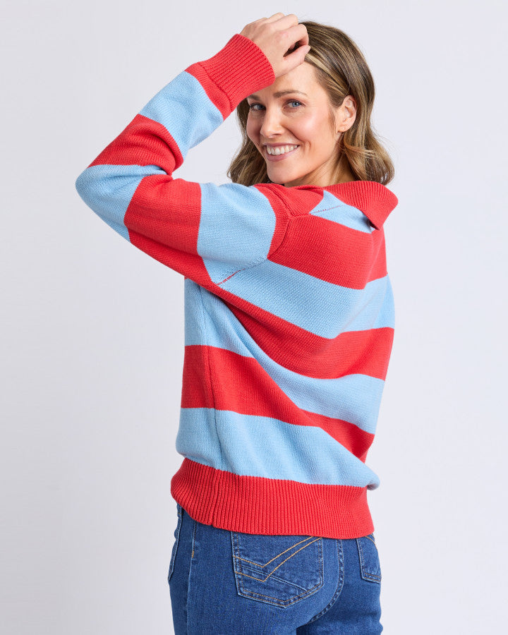 STRIPED KNIT POLO - Bright Red
