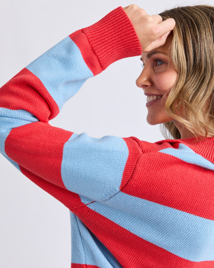 STRIPED KNIT POLO - Bright Red