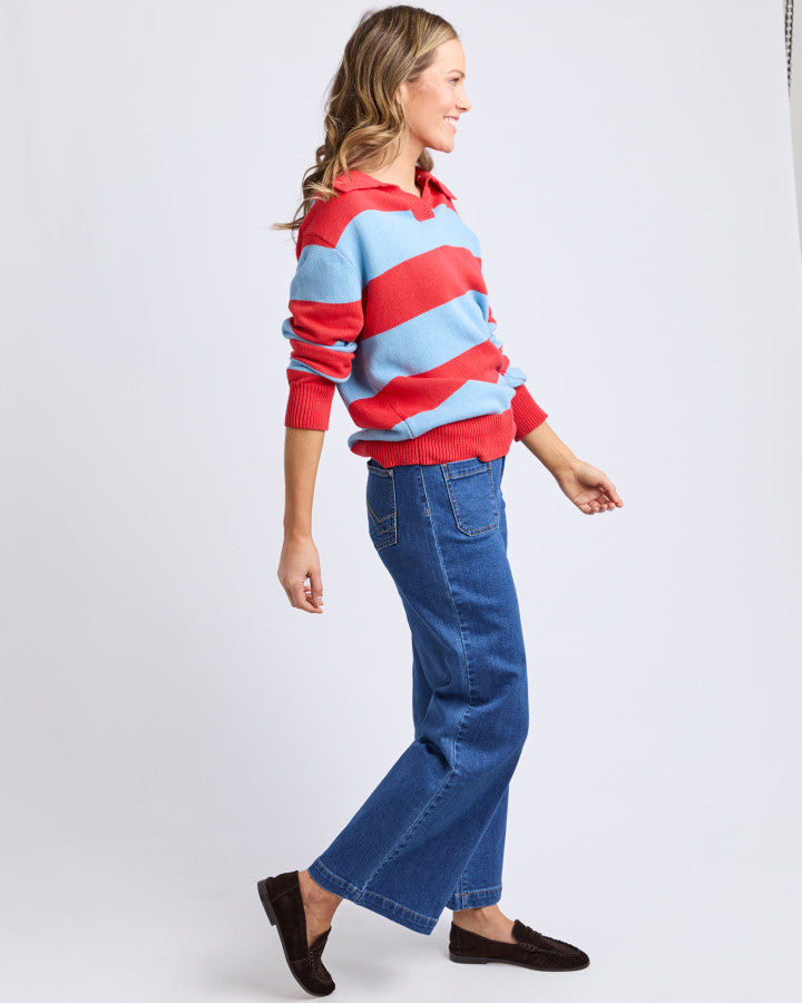STRIPED KNIT POLO - Bright Red