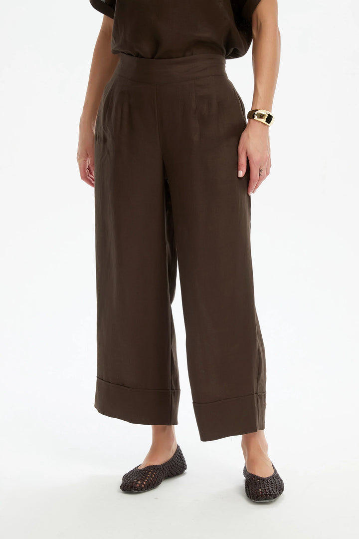 WIDE LEG LINEN PANT - Chocolate