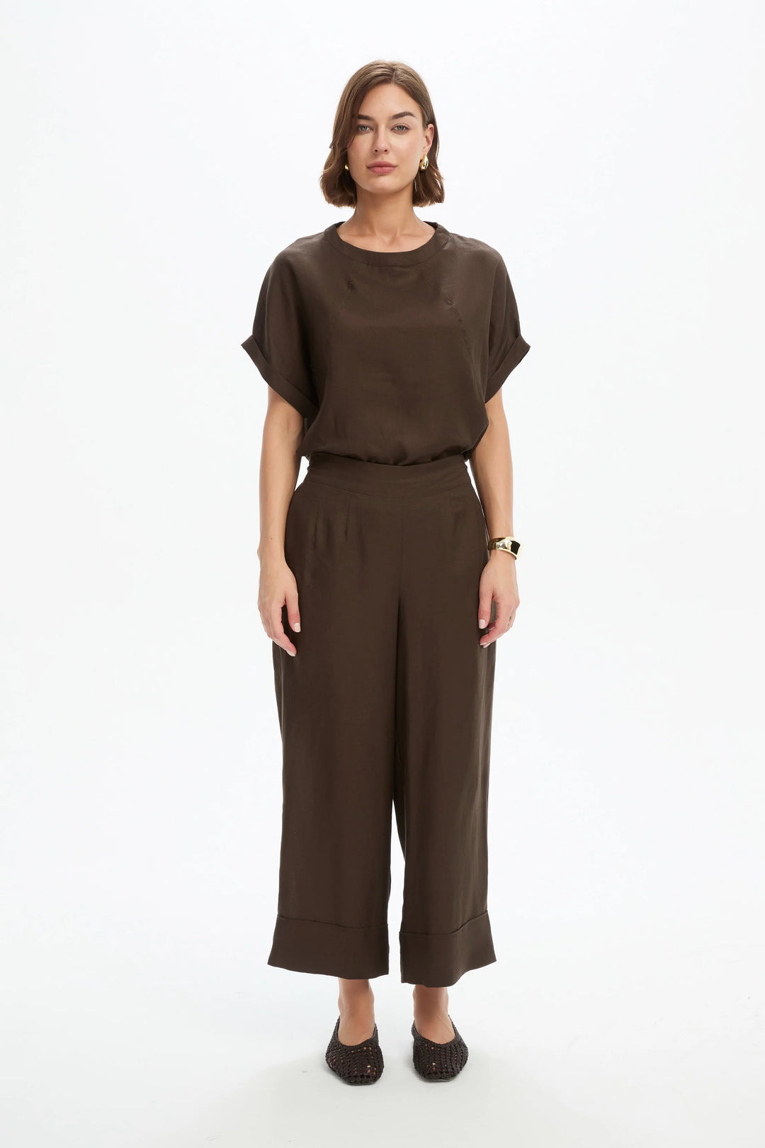 WIDE LEG LINEN PANT - Chocolate