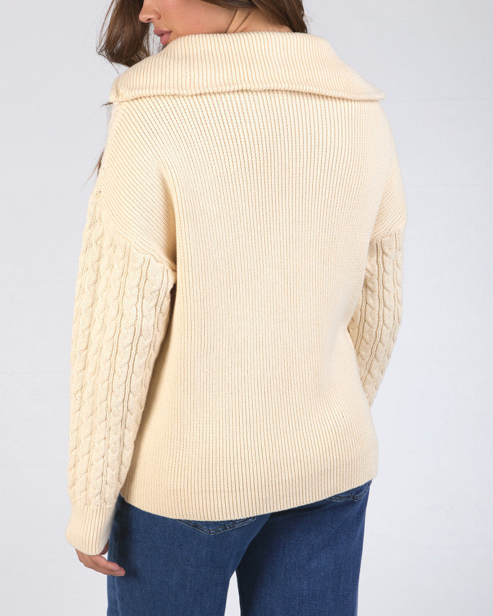 Zalie Zip Knit - Marshmallow