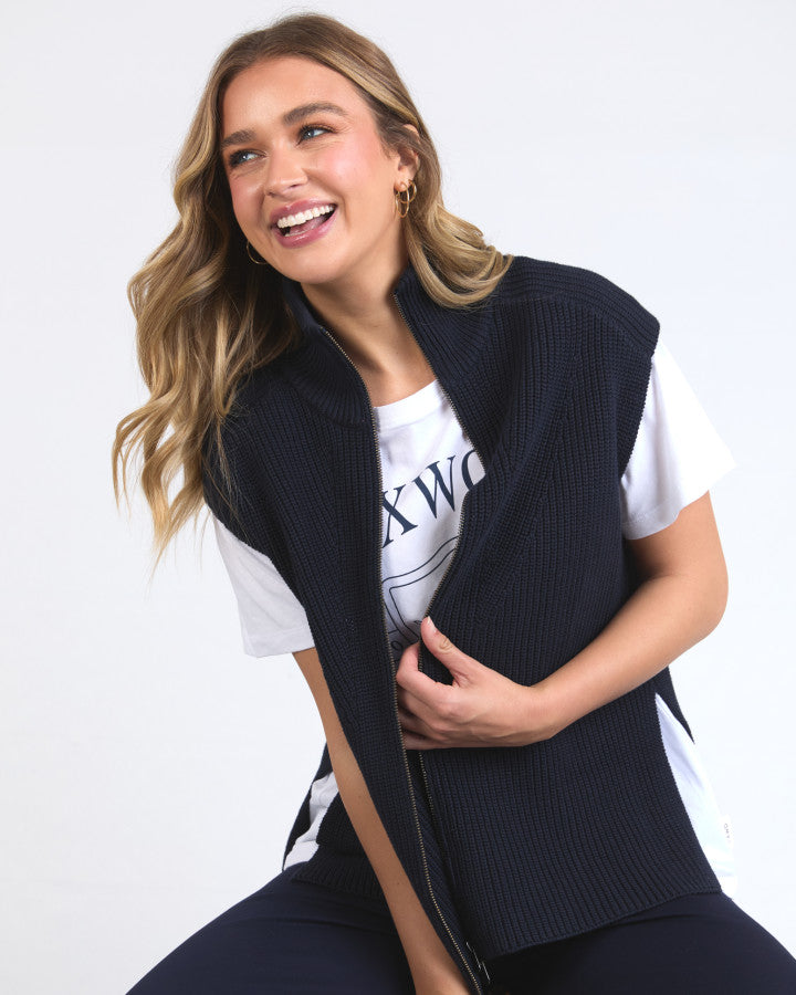 Zip Knit Vest - Navy