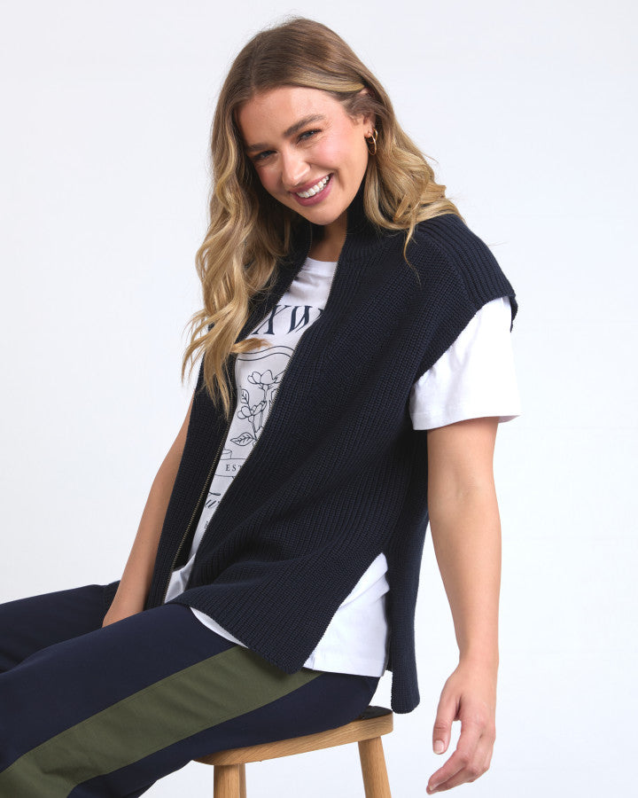 Zip Knit Vest - Navy