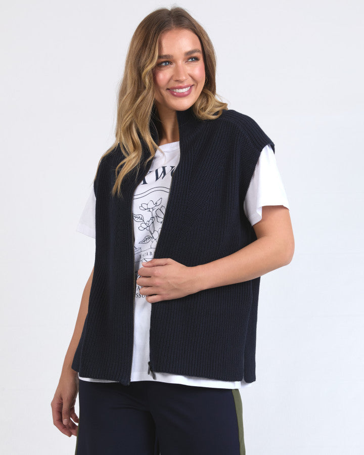 Zip Knit Vest - Navy