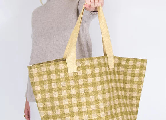 Gingham Jute Shoppers