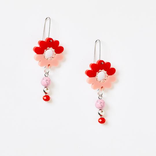 Magnolia Drop Earrings - Pink/Red | Martha Jean