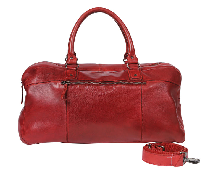 Vintage Leather Overnight Bag - Red