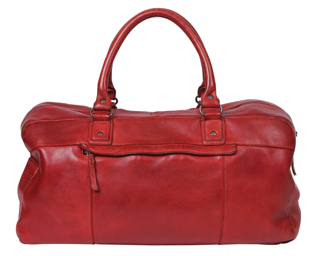 Vintage Leather Overnight Bag - Red