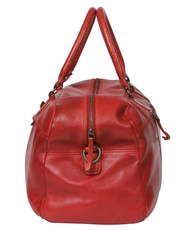 Vintage Leather Overnight Bag - Red