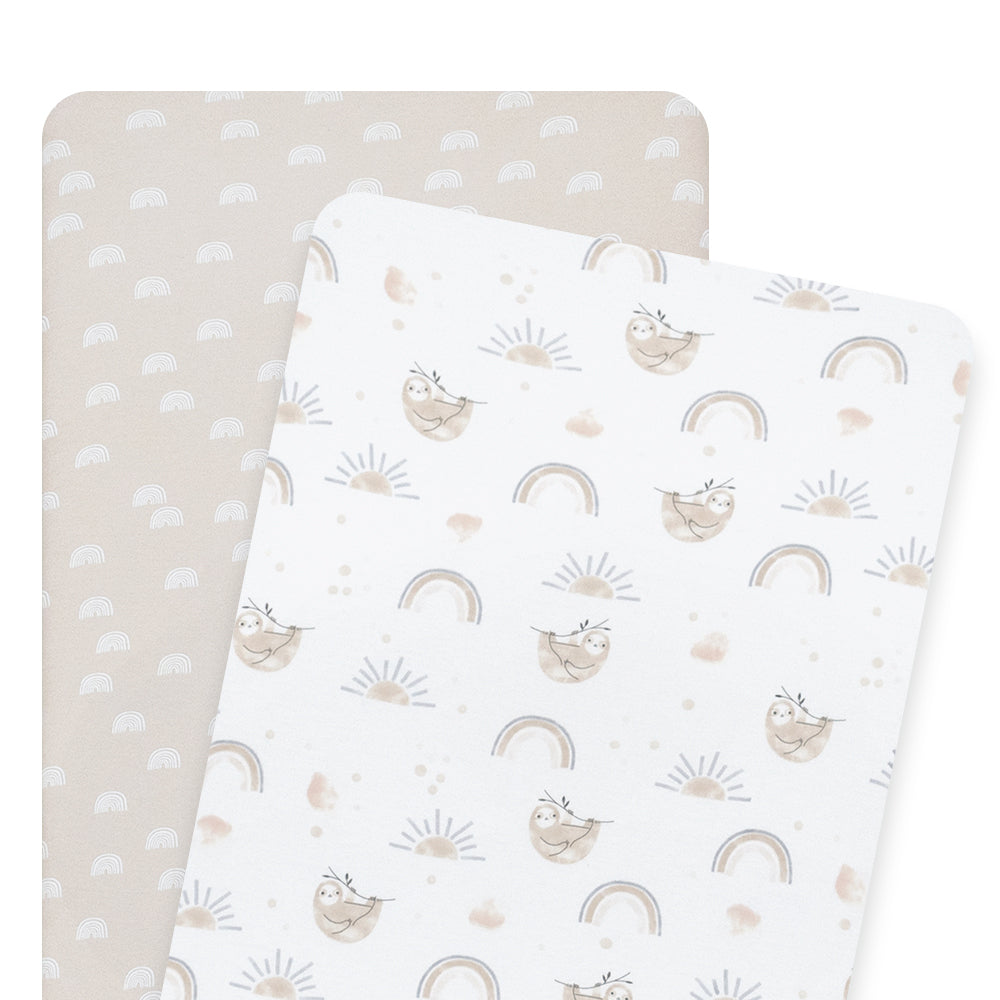 2pk Bedside Co-Sleeper Fitted Sheets - Happy Sloth