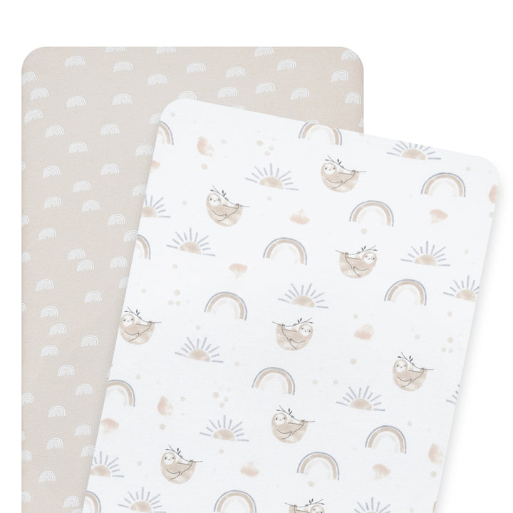 2pk Bedside Co-Sleeper Fitted Sheets - Happy Sloth