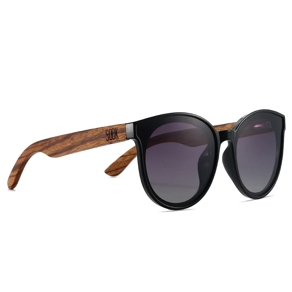 BELLA MIDNIGHT - Black Sunglasses Gradient Lens and Walnut Arms