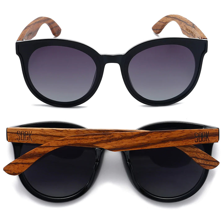 BELLA MIDNIGHT - Black Sunglasses Gradient Lens and Walnut Arms