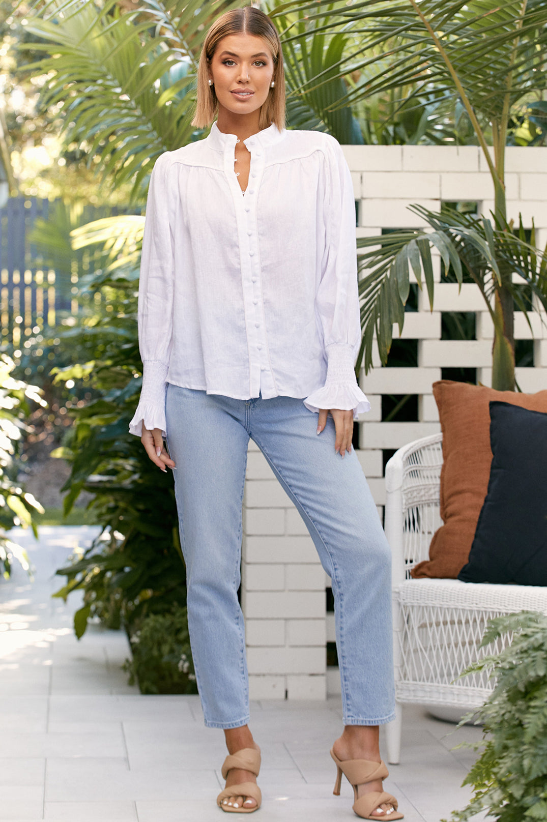 Hayley Linen Rouched Shirt - White