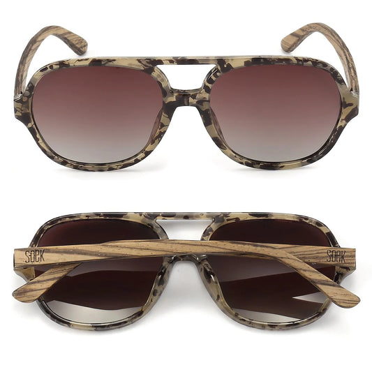 BILLY OPAL TORT - Opal Tort Sunglasses with Brown Gradient Lens and White Maple Wooden Arms