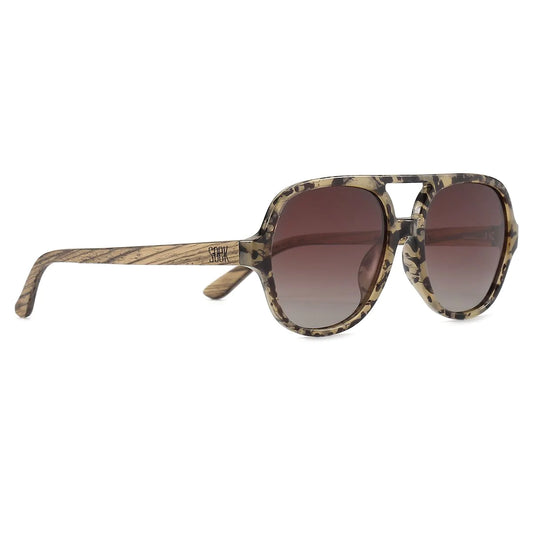 BILLY OPAL TORT - Opal Tort Sunglasses with Brown Gradient Lens and White Maple Wooden Arms