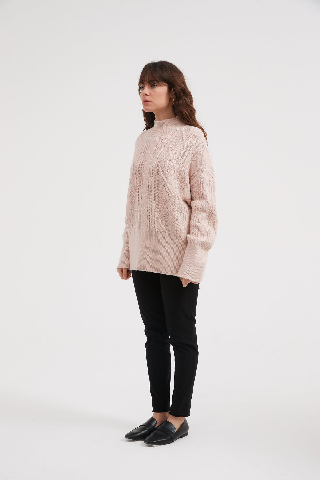 Champagne Pink Classic Cable Turtle Neck Knit