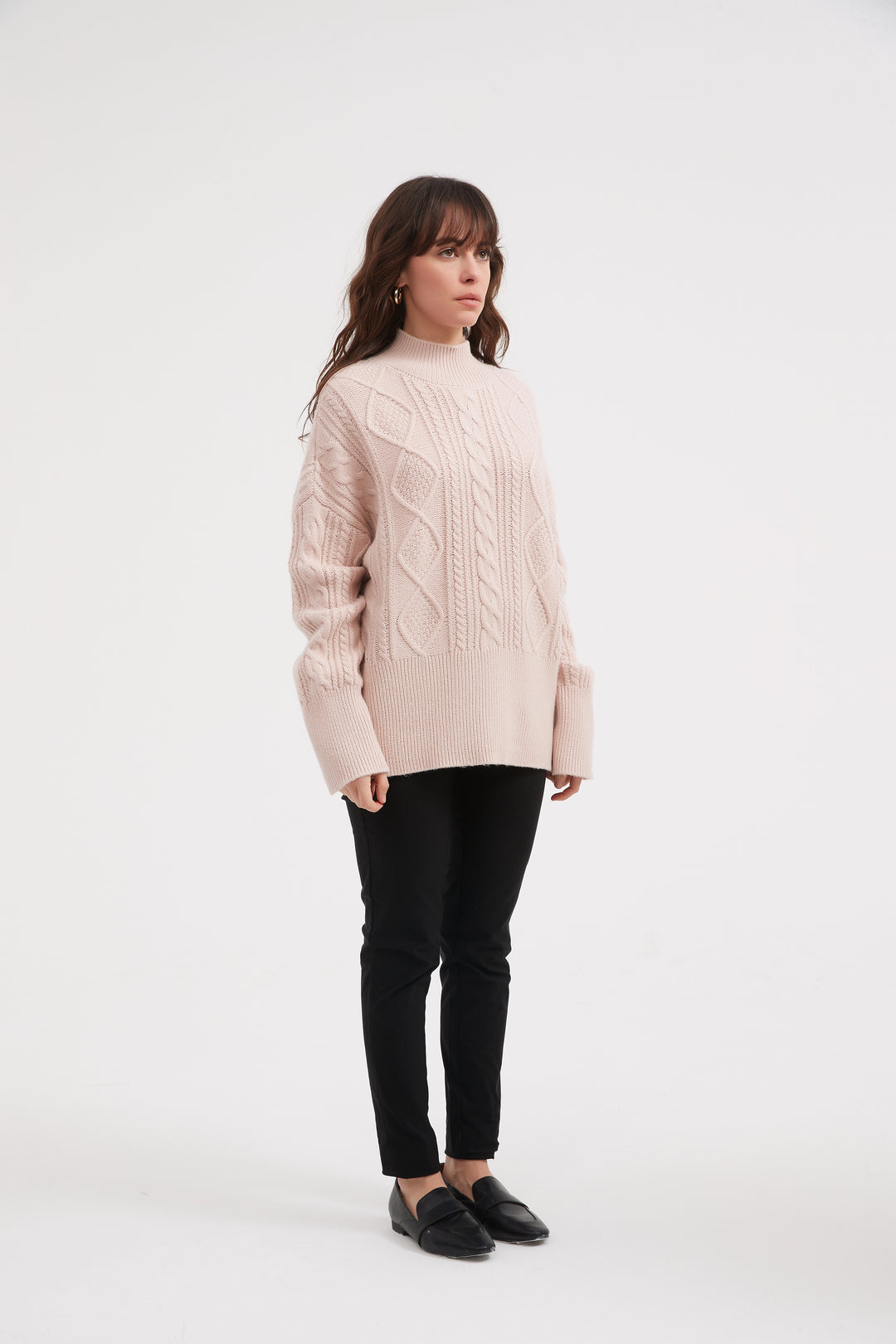 Champagne Pink Classic Cable Turtle Neck Knit