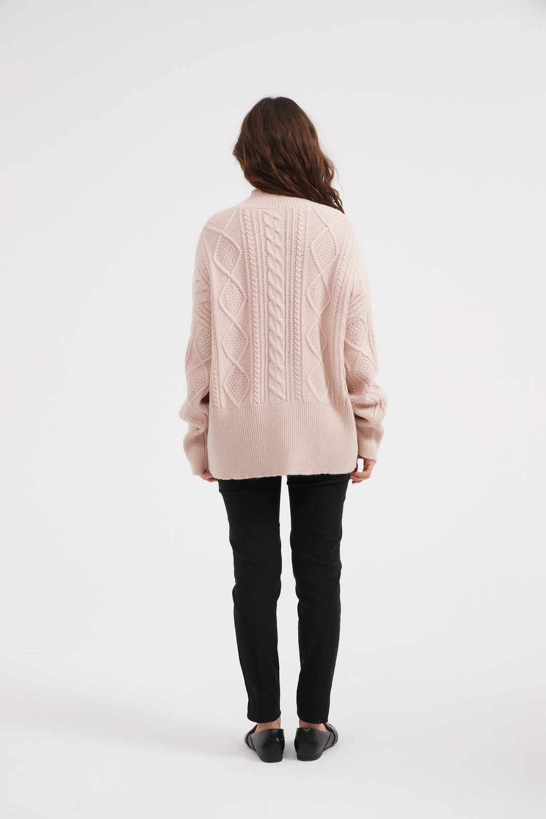 Champagne Pink Classic Cable Turtle Neck Knit