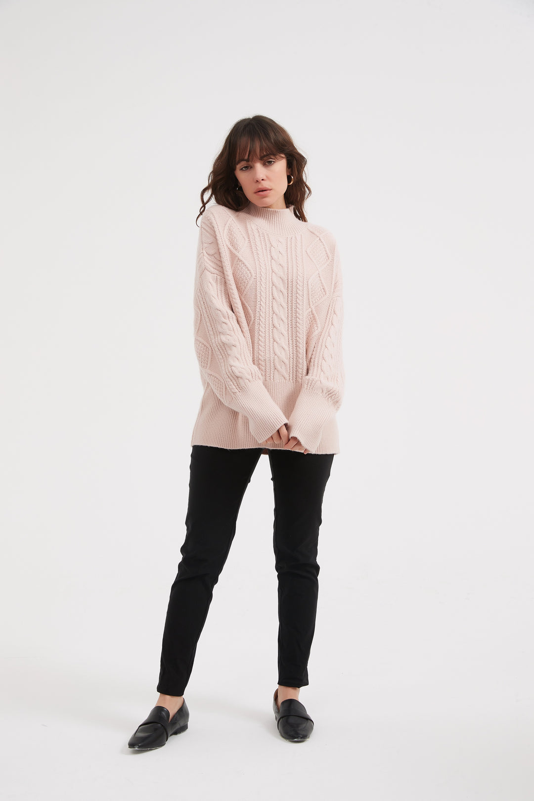 Champagne Pink Classic Cable Turtle Neck Knit