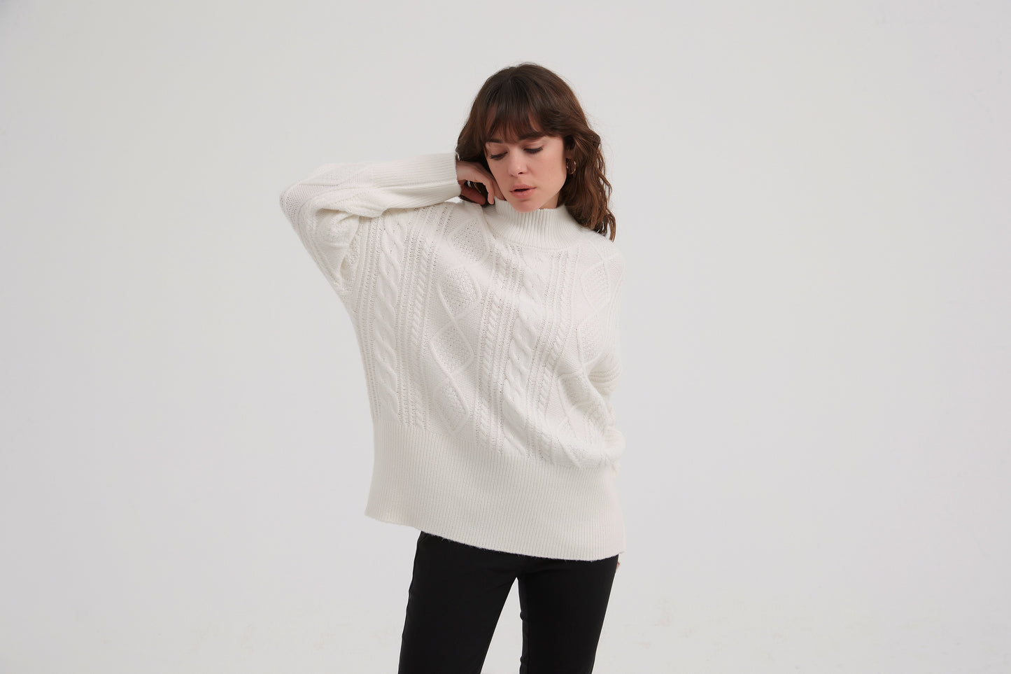 Ivory Classic Cable Turtle Neck Knit