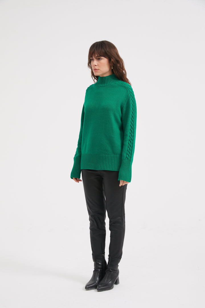 Lawn Green Cable Sleeve Knit