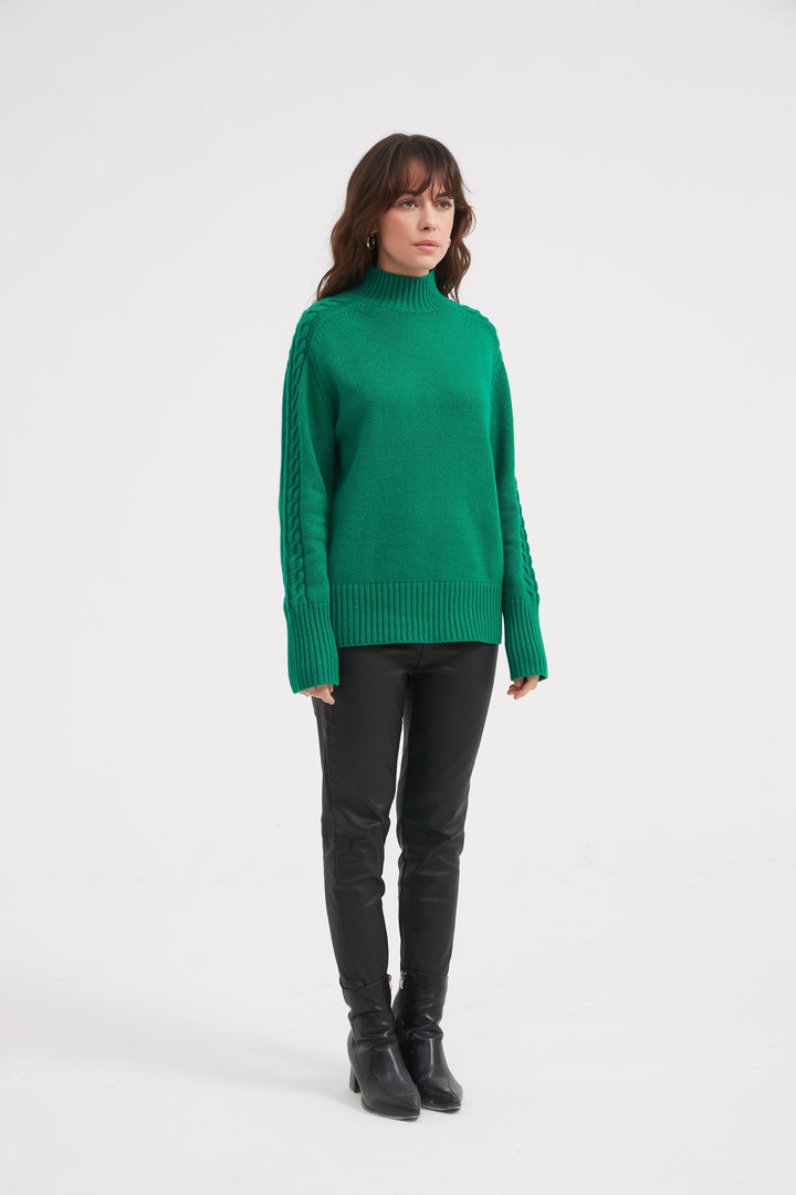 Lawn Green Cable Sleeve Knit