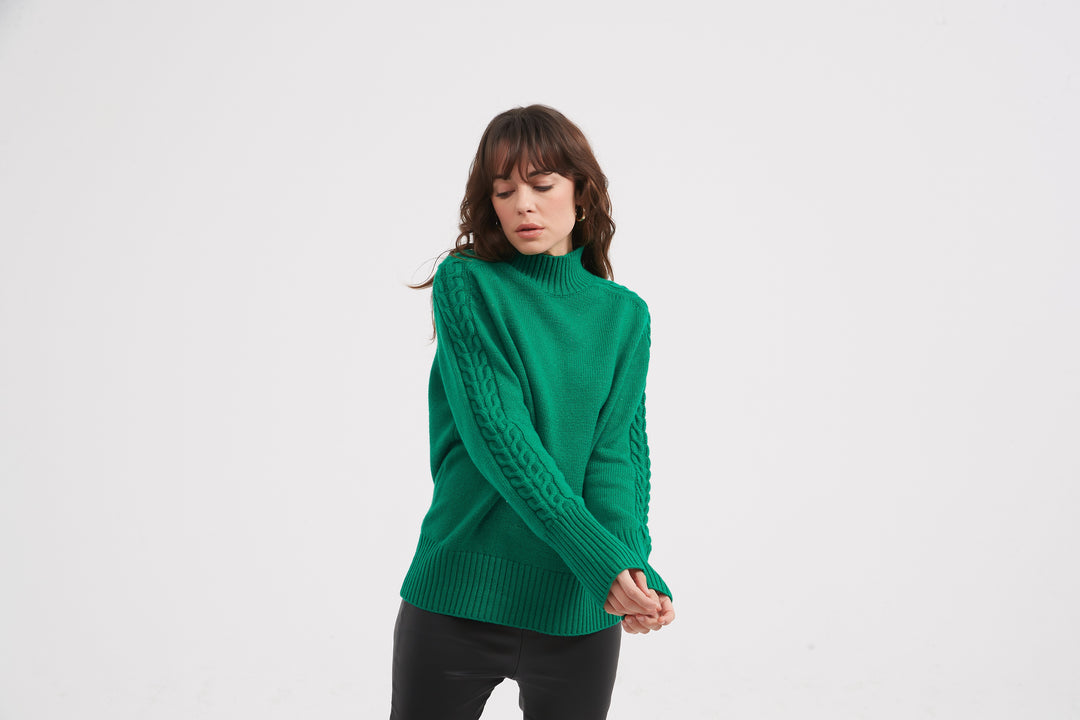 Lawn Green Cable Sleeve Knit