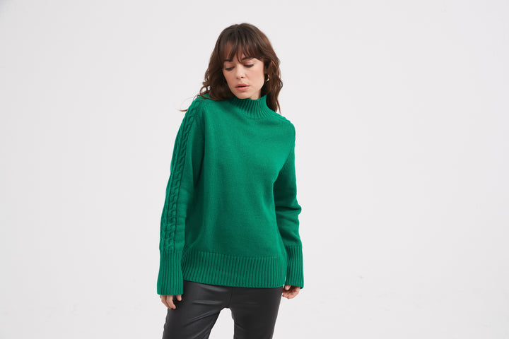 Lawn Green Cable Sleeve Knit