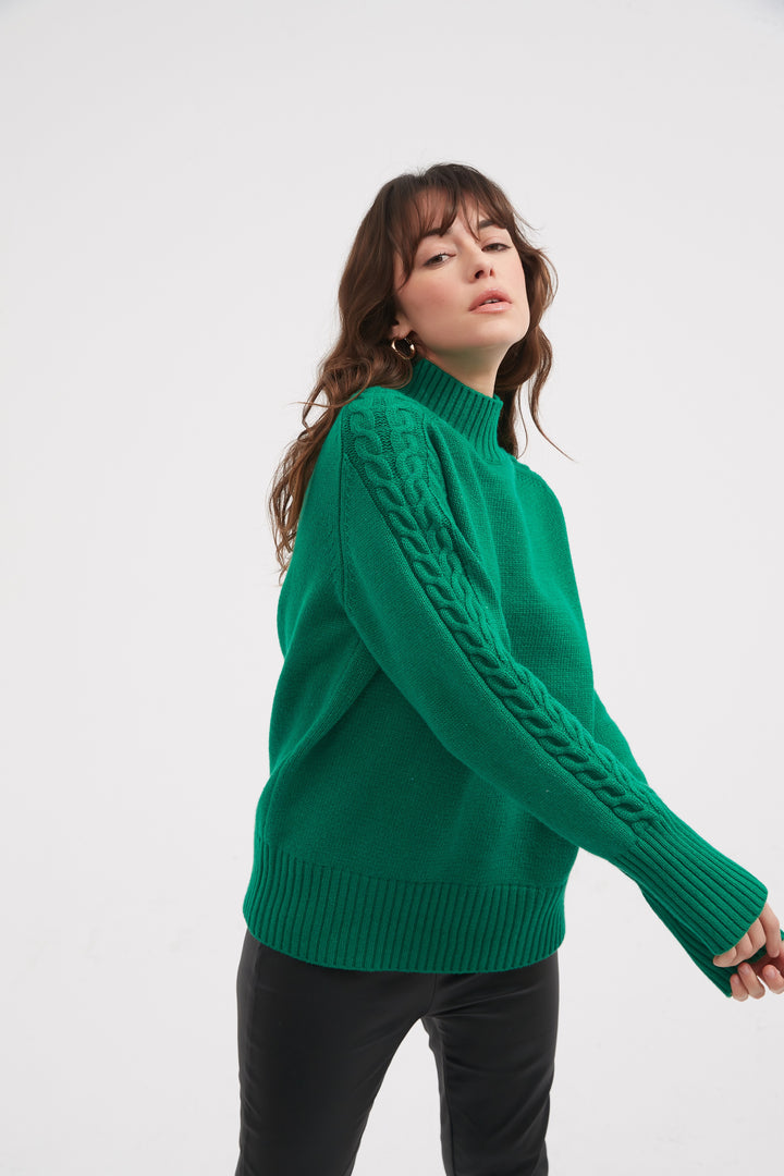 Lawn Green Cable Sleeve Knit