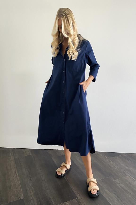 Cotton Poplin Shirtdress | Navy