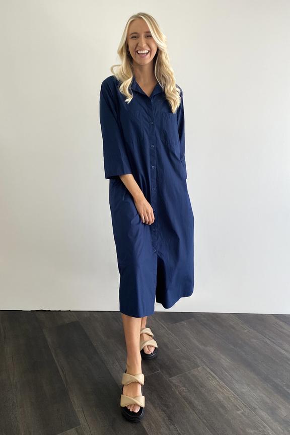 Cotton Poplin Shirtdress | Navy