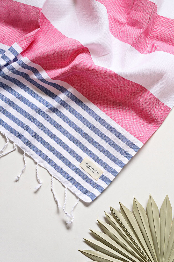 Flamenco Turkish Towel - Pink and Denim Blue