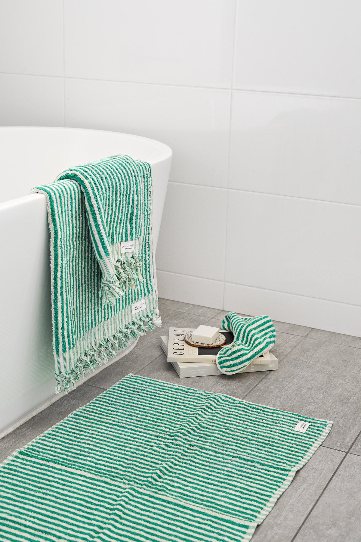 Green striped bath discount towels