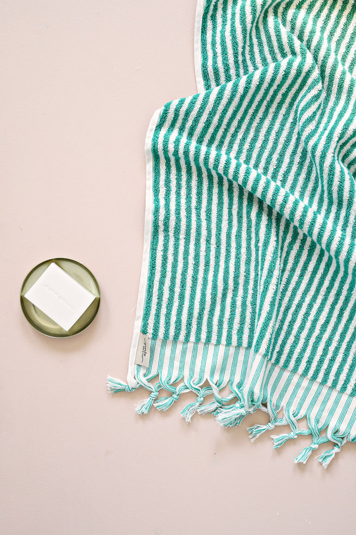 Turkish Cotton Bath Sheet - Green Stripes