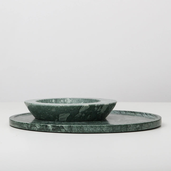 Green Marble Bowl and Platter Set