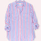 Raspberry Blue White Stripe Boyfriend Linen Shirt