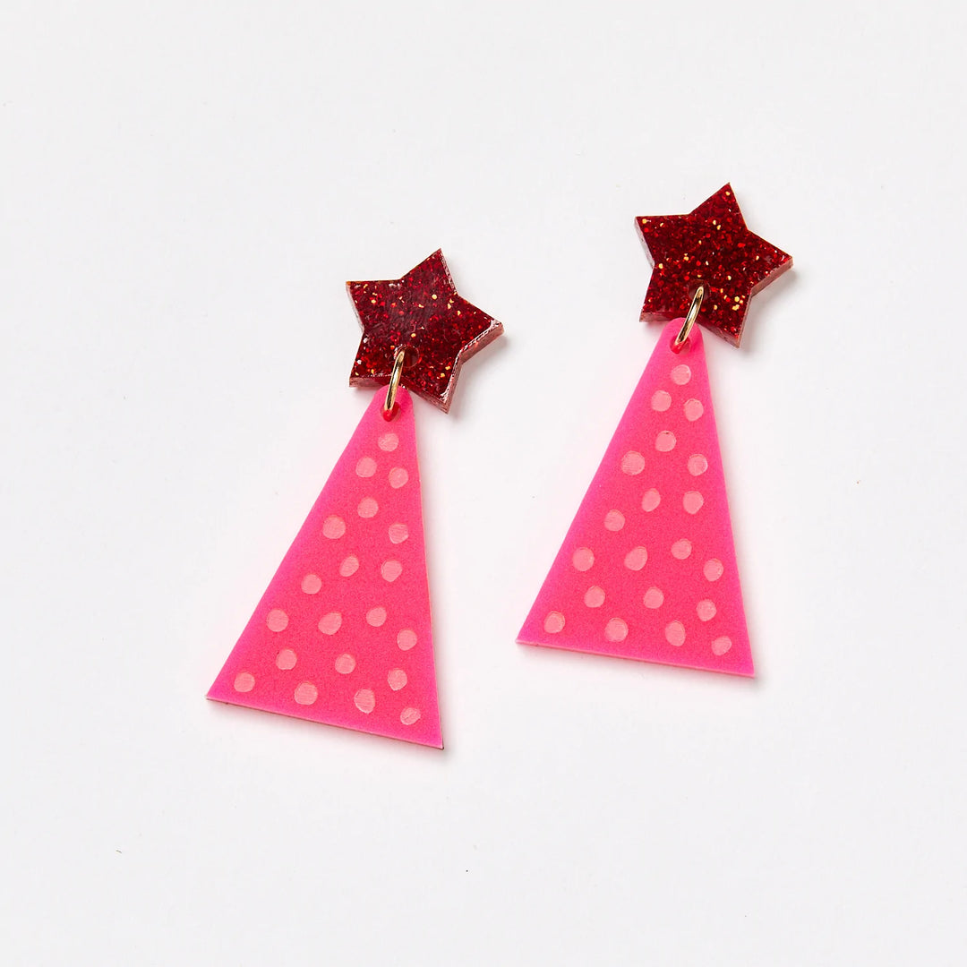 Christmas Tree Earrings - Spot Pink