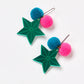 Star Pom Pom Earrings - Green