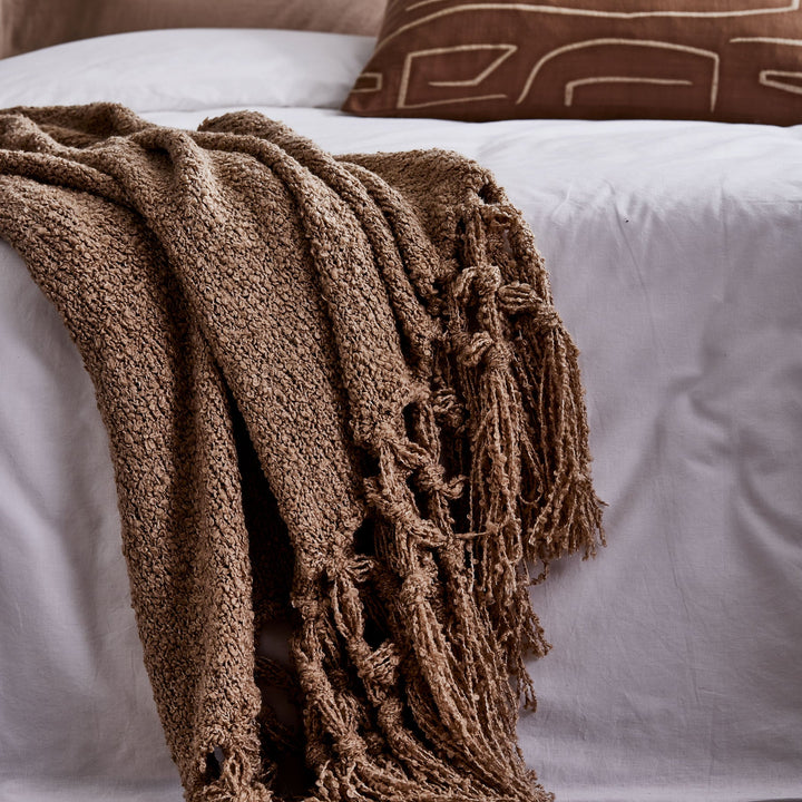 Ava Boucle Tassel Throw - Coffee