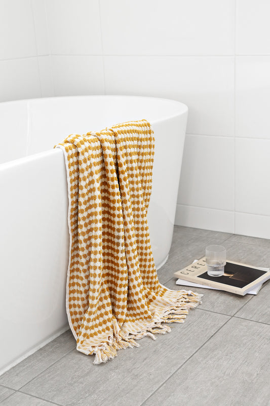 Pompom Turkish Cotton Bath Sheet - Mustard | Miss April