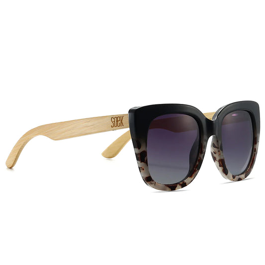 RIVIERA BLACK/IVORY TORTOISE - Wooden Polarised Sunglasses with Black Gradient Lens and White Maple Arms