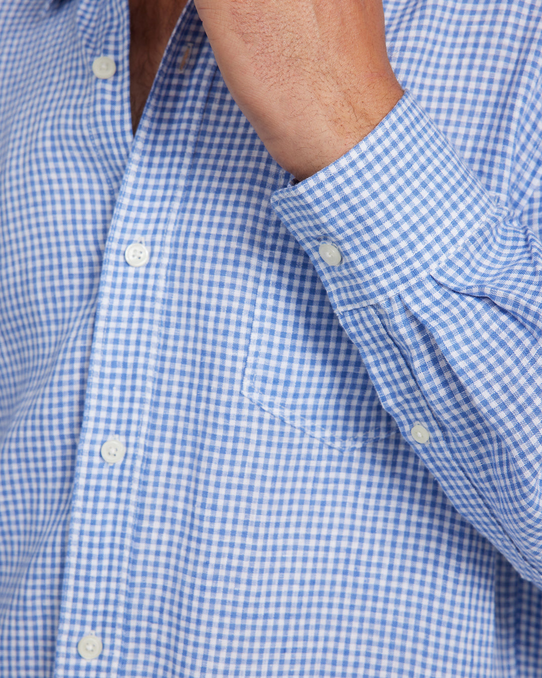 Mens Linen Shirt - Blue Check