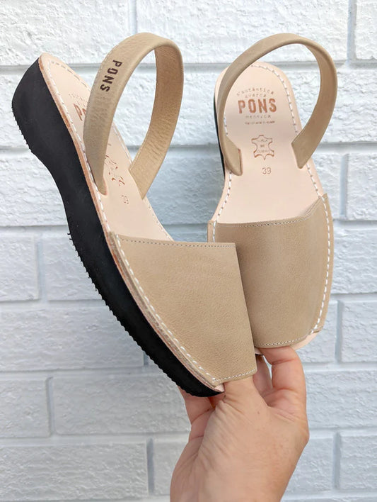 Wedge Wide - Leather Beige Pons