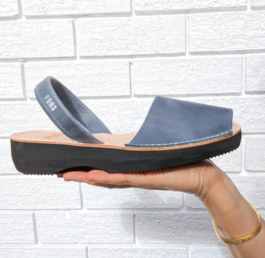 Wedge Wide - Leather Blue Pons