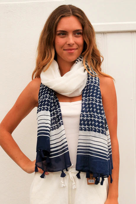 Navy/White Print Scarf - Lemon Tree